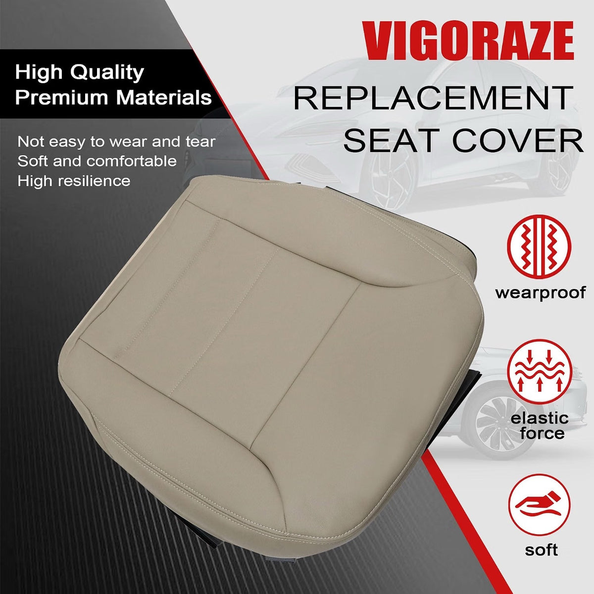 Vigoraze Driver Bottom Leather Replacement Seat Cover Tan Compatible-Tan