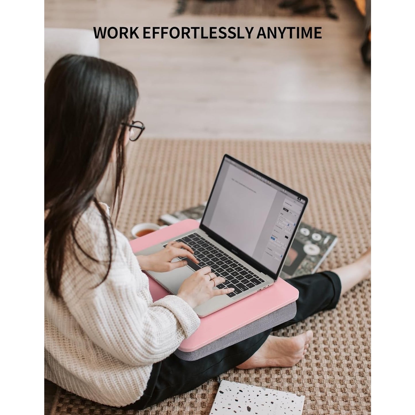 ZEAPTAC Lap Desk With Pillow Cushion, Portable Bed Desk, Fits Up To 15.6"-Pink