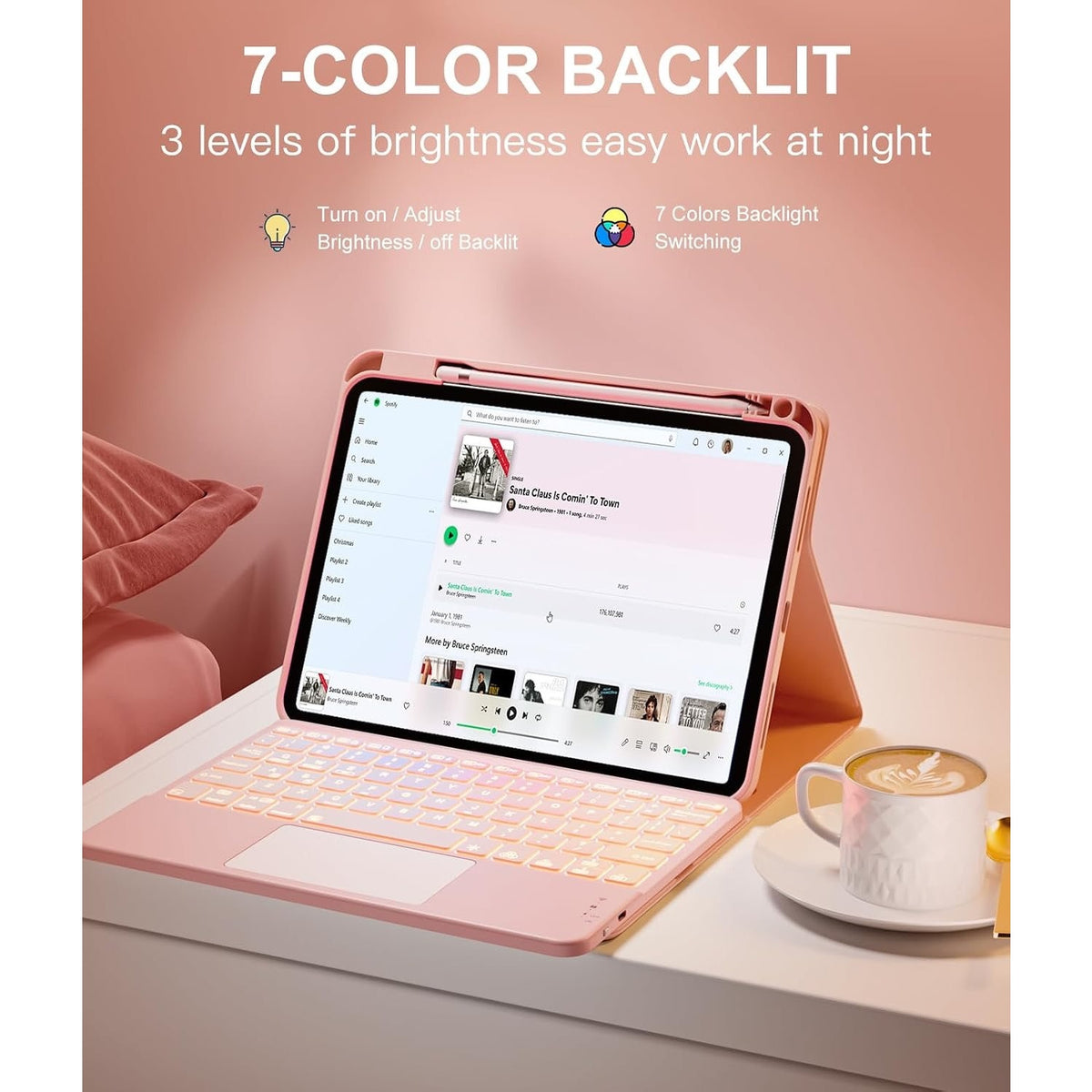 Harvopu For IPad A16 11th/10th Gen Keyboard Case Folio Cover,Pink