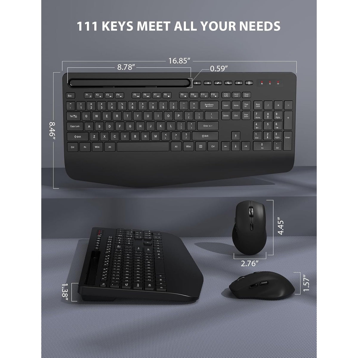 Wireless Keyboard And Mouse Combo - Full-Sized Ergonomic Keyboard With Wrist Rest, Phone Holder, Sleep Mode, Silent 2.4GHz Cordless Keyboard Mouse Combo For Computer, Laptop, PC, Mac, Windows -Trueque
