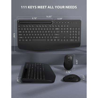 Wireless Keyboard And Mouse Combo - Full-Sized Ergonomic Keyboard With Wrist Rest, Phone Holder, Sleep Mode, Silent 2.4GHz Cordless Keyboard Mouse Combo For Computer, Laptop, PC, Mac, Windows -Trueque