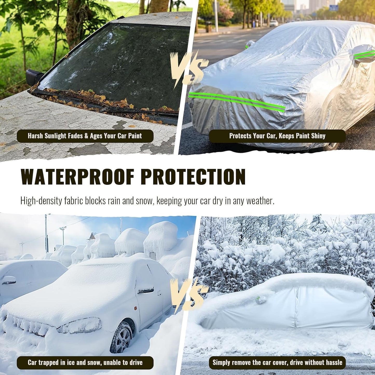 TUCAREST 6-Layers Premium Full Car Cover Hard Shell Zipper Design-Silver