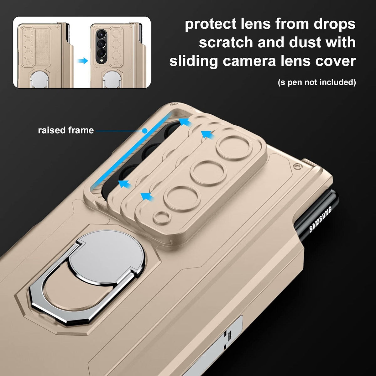 Libeagle Compatible With Samsung Galaxy Z Fold 4 Case Heavy Duty Protective-Gold