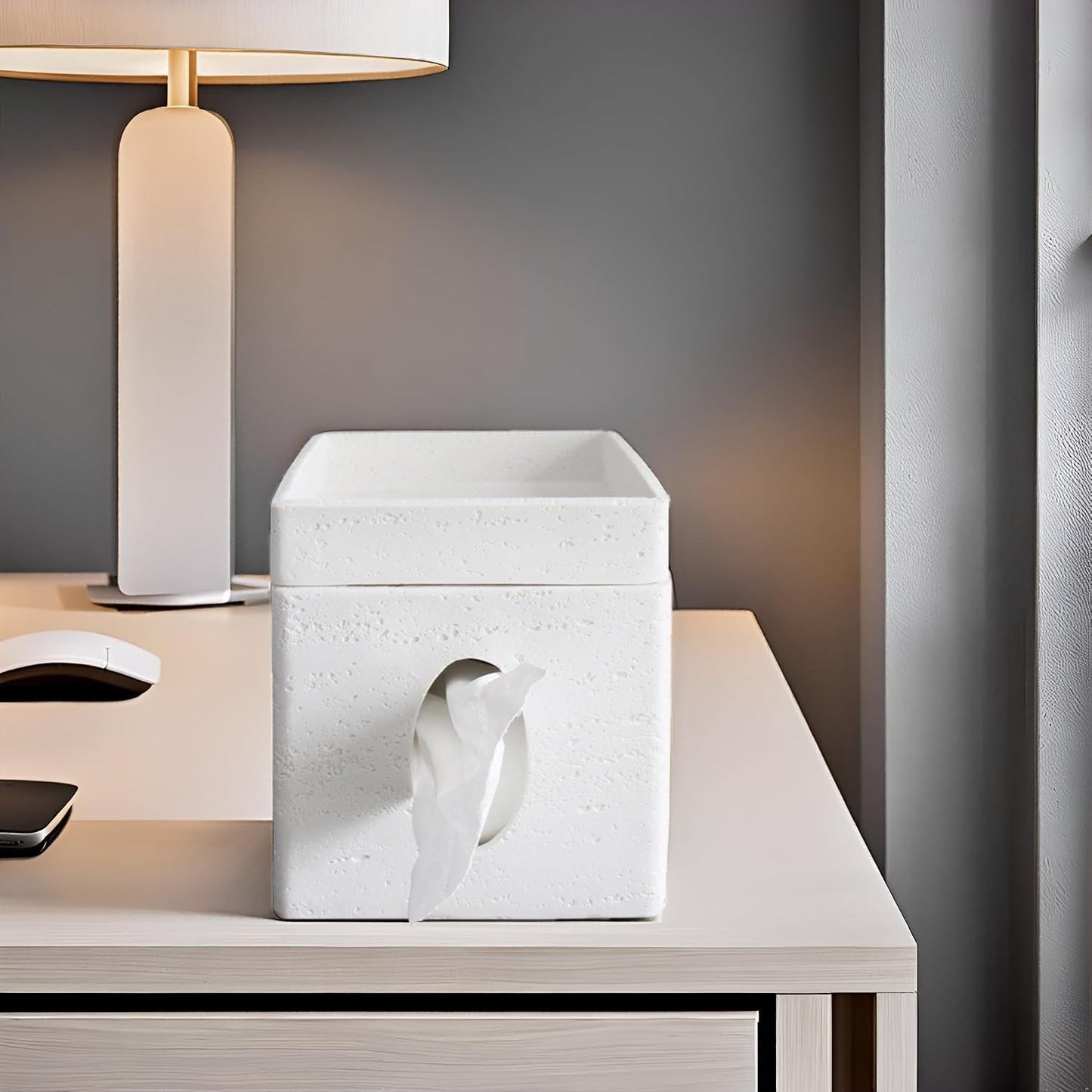 Hymmah Tray Tissue Box Cover Holder Unique Cube Design Tissue Dispenser-White