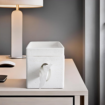 Hymmah Tray Tissue Box Cover Holder Unique Cube Design Tissue Dispenser-White