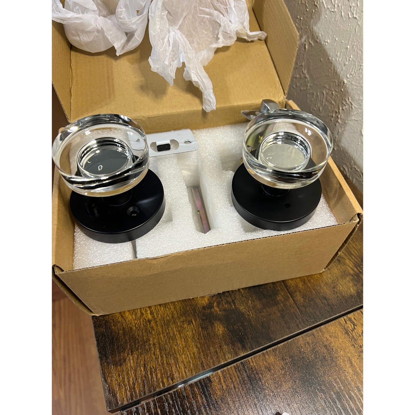 Naubea Matte Black Door Knob Privacy Door Knobs Glass Door Knobs Interior, Vintage Round Crystal Door Knob For Bedroom Bathroom