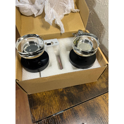 Naubea Matte Black Door Knob Privacy Door Knobs Glass Door Knobs Interior, Vintage Round Crystal Door Knob For Bedroom Bathroom