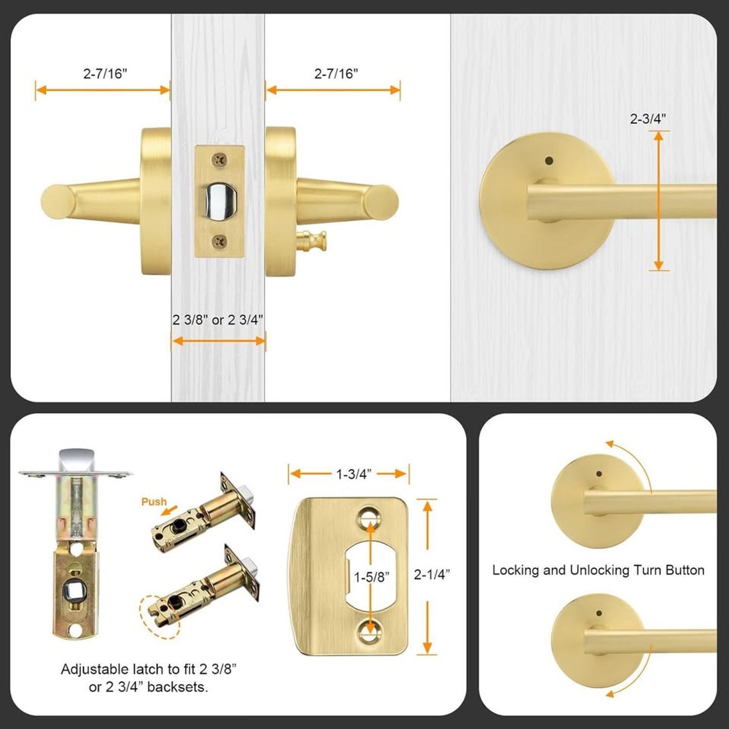 Goldenwarm 1 Pack Gold Door Handles Interior, Brushed Gold Privacy Lever Door