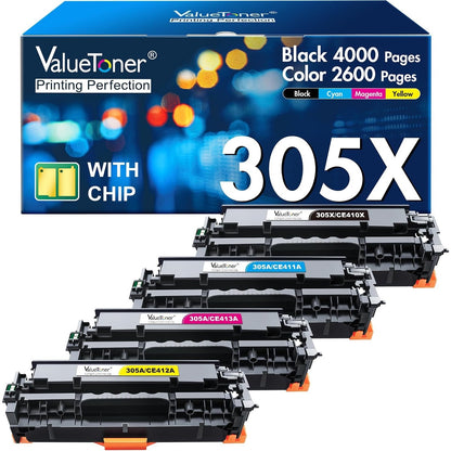 Valuetoner Remanufactured Toner Cartridge Replacement For HP 305A 305X CE410A CE410X CE411A CE412A CE413A For LaserJet Pro 400 M451dn M451nw M475dn M475dw M451dw M375nw (3-Black,Magenta, Yellow)