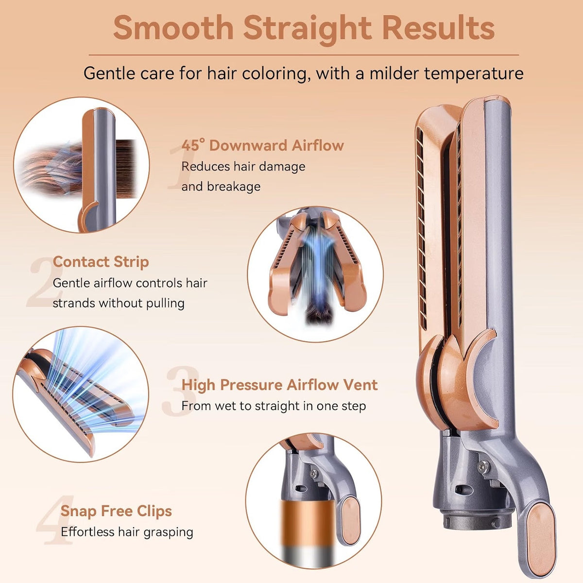 Ndoge Airflow Attachment Compatible With Dyson Airwrap, Hair Smooth Attac-Copper