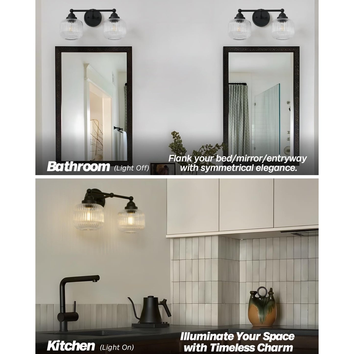SongCiLT Vintage 2-Lights Clear Ribbed Glass Wall Sconce Lighting (INCLUDES 1 GLASS GLOBE INSTEAD OF2)