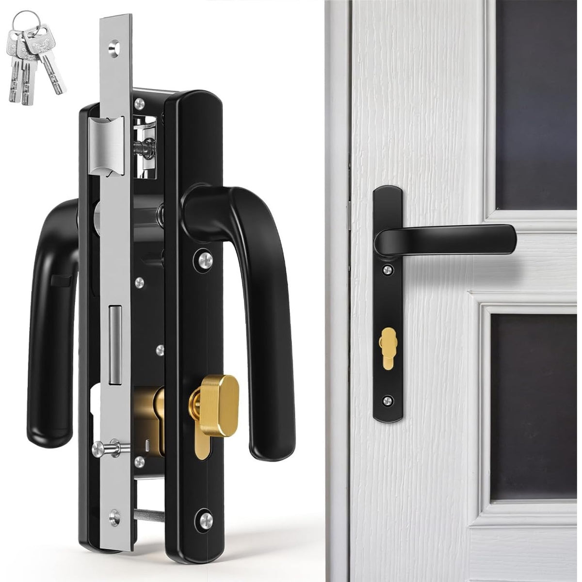 LALAFINA Storm Door Mortise Lock Set, Black Replacement Handle with Key-BLACK