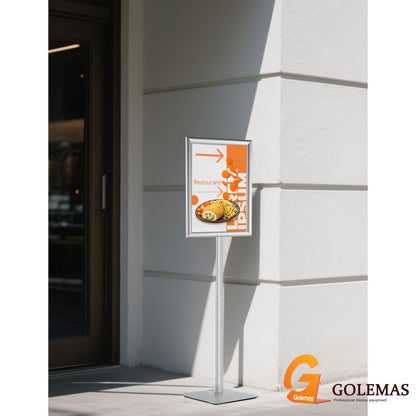 Golemas Sign Stand For Display, 11lbs Integrated Rod Heavy Duty Pedestal Floor Signage Stand Holder, For Outdoor Or Indoor Advertising (8.5 X 11, Silver)