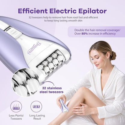 Silent Epilator for Women, 2-Speed Facial & Body Hair Remover, Smooth (Purple)