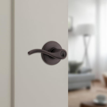 Kwikset Balboa Entry Door Handle With Lock And Key, Secure Keyed-Brown