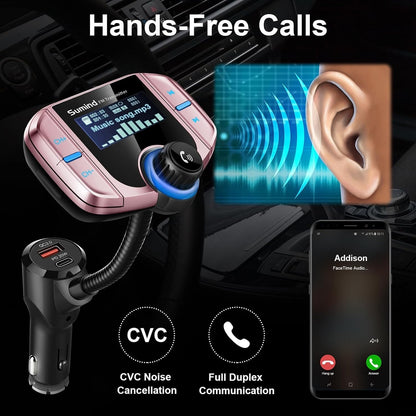 Upgraded Bluetooth FM Transmitter, Wireless Radio Adapter HandsFr(PD, Rose Gold)