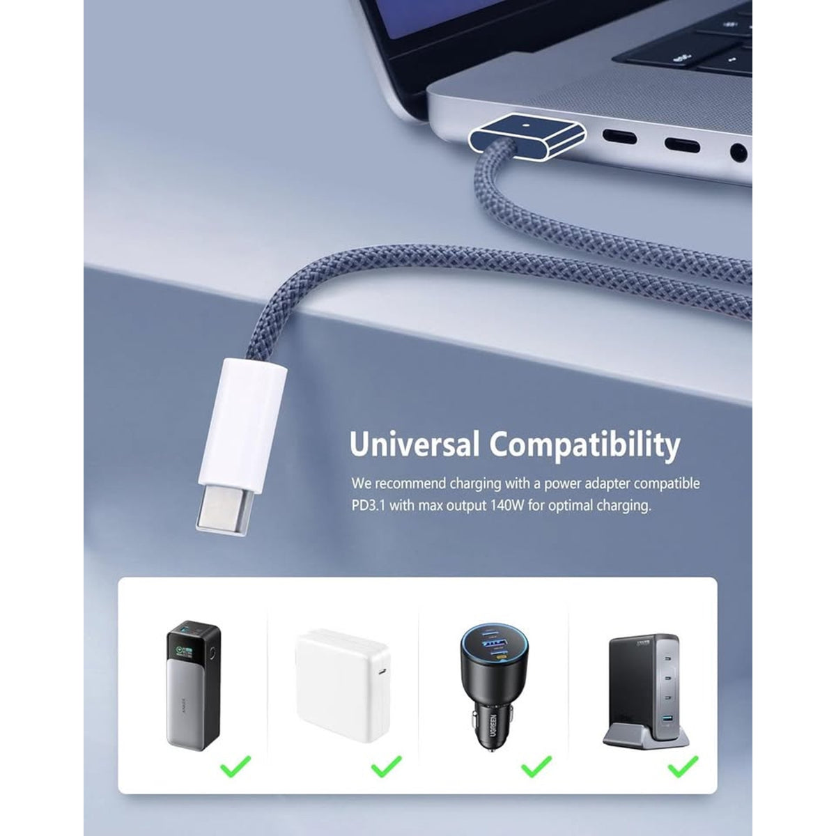DERLULU USB-C To Magnetic 3 Fast Charging Cable (2 M/6.6 Ft), Compatible-BLUE