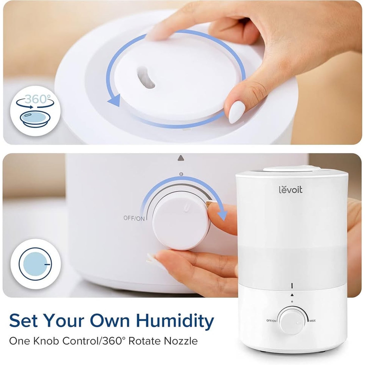 LEVOIT - Humidifiers For Bedroom - Quiet (3L Water Tank) - Cool Mist/Top Fill