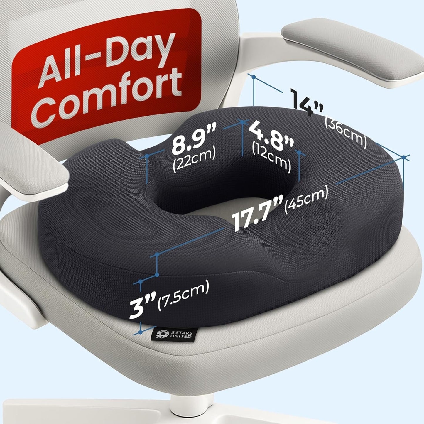 5 STARS UNITED Donut Pillow Hemorrhoid Tailbone Cushion–Large CushioN,Black Mesh