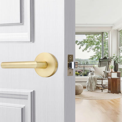 Goldenwarm Gold Closet Door Handles Interior, Brushed Brass Interior Passage Door Handles, Heavy Duty Zinc Alloy Brushed Gold Door Lever For Hall And Closet (1 Pack)