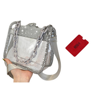 Clear Purse Transparent Bag Stadium Approved Crossbody Shoulder Bag Small Clear Purse With Plastic Gray Chain Handbag includes a RFID Card Blocker