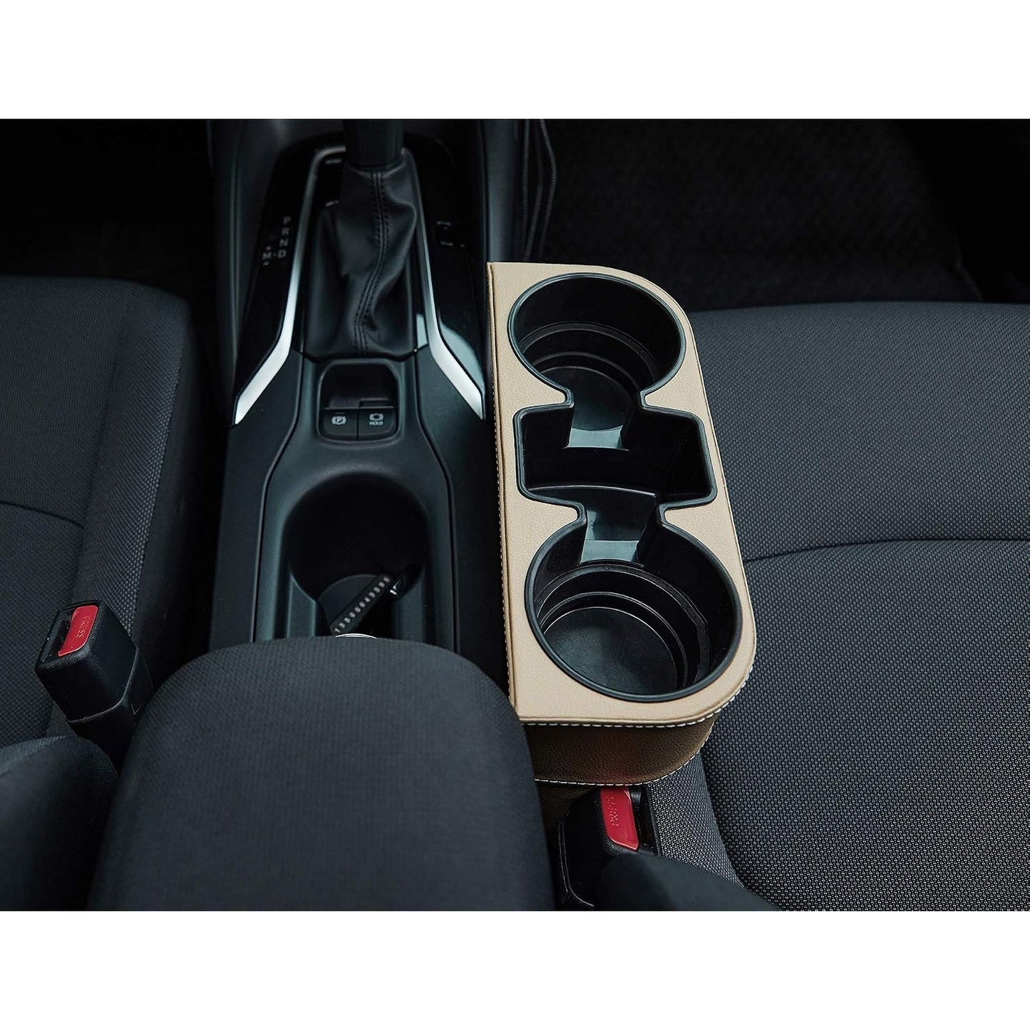 IOKONE Coin Side Pocket Console Side Pocket Leather Cover Car Cup Holder Auto Front Seat Organizer Cell Mobile Phone Holder (Beige with Yellow Undertone)