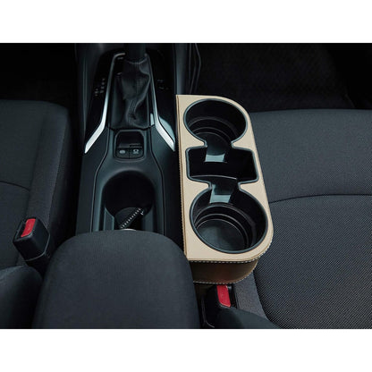IOKONE Coin Side Pocket Console Side Pocket Leather Cover Car Cup Holder Auto Front Seat Organizer Cell Mobile Phone Holder (Beige with Yellow Undertone)