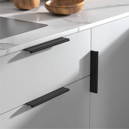 Rergy 10 Pack Black Cabinet Pulls 5 Inch Edge Finger Pull Aluminum Alloy-Black