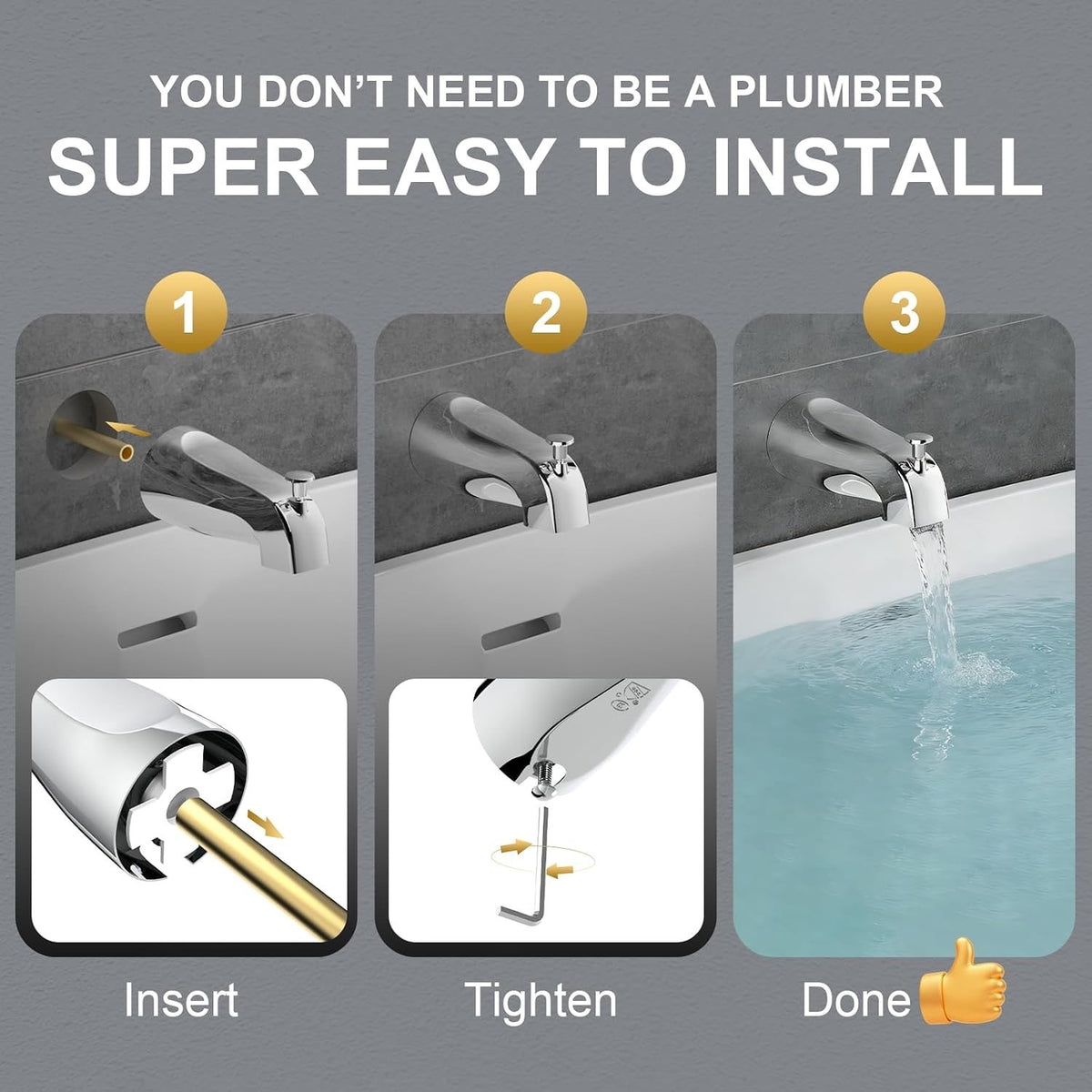 Universal Slip-On Tub Spout with Diverter, 5 in Chrome Bathtub Faucet-CHROME