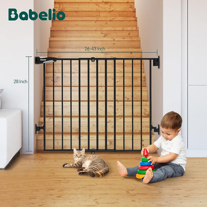Babelio Baby Gate for Stairs, Kitchen & Doorways, No Bottom Bar| One-Handed