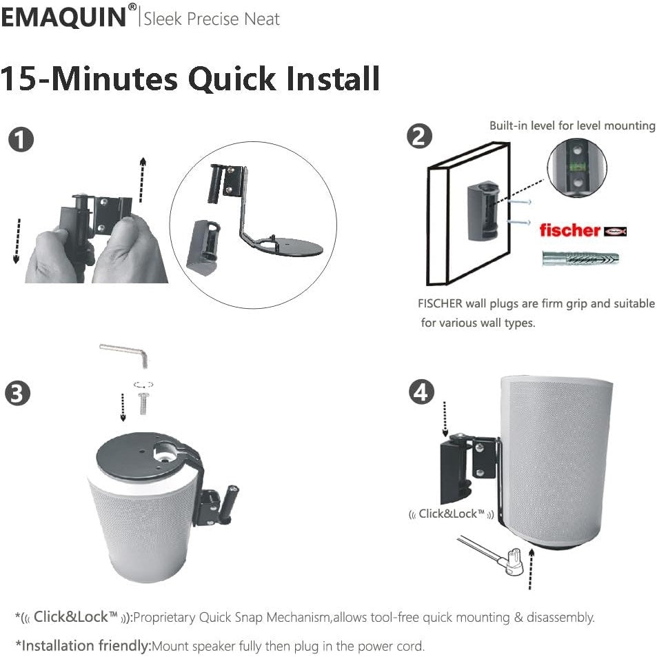 EMAQUIN Wall Mount Bracket For Sonos Era 100 Speaker (Swivel And Tilt,Sturdy Metal,Enduring Paint Finish,Easy To Intall,Compatible With Sonos Era 100,Single Pc,Black)