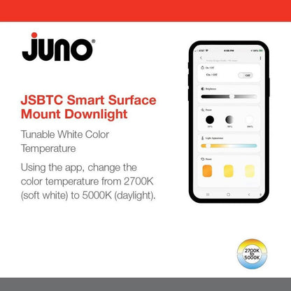 Juno JSBTC 6IN TUWH 90CRI WL MW M6 Smart Surface Mount Disk Light, 2700K-5000K