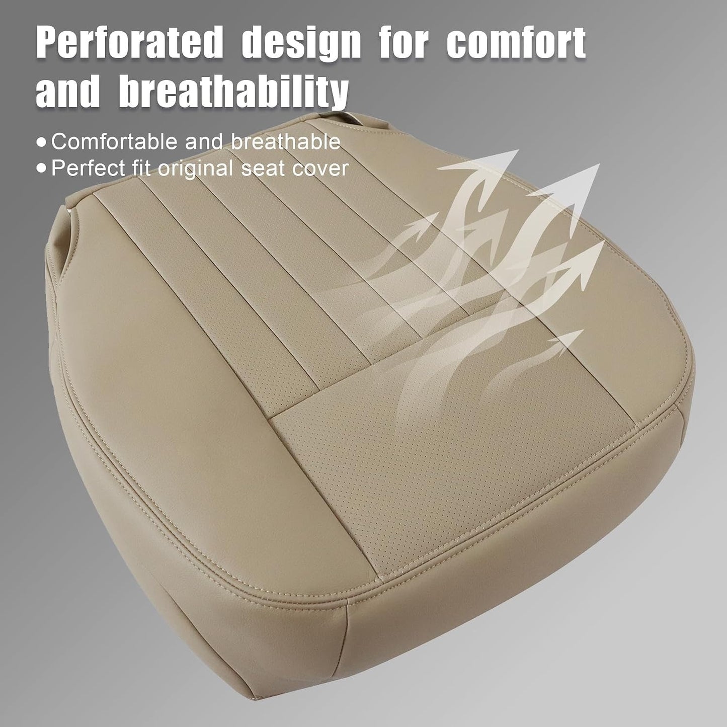 GXARTS Tan#KC Leather Driver Side Bottom Seat Cover Perforated Replacement(1pcs)