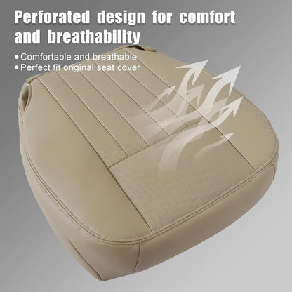 GXARTS Tan#KC Leather Driver Side Bottom Seat Cover Perforated Replacement(1pcs)