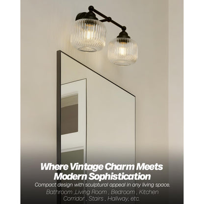 SongCiLT Vintage 2-Lights Clear Ribbed Glass Wall Sconce Lighting (INCLUDES 1 GLASS GLOBE INSTEAD OF2)