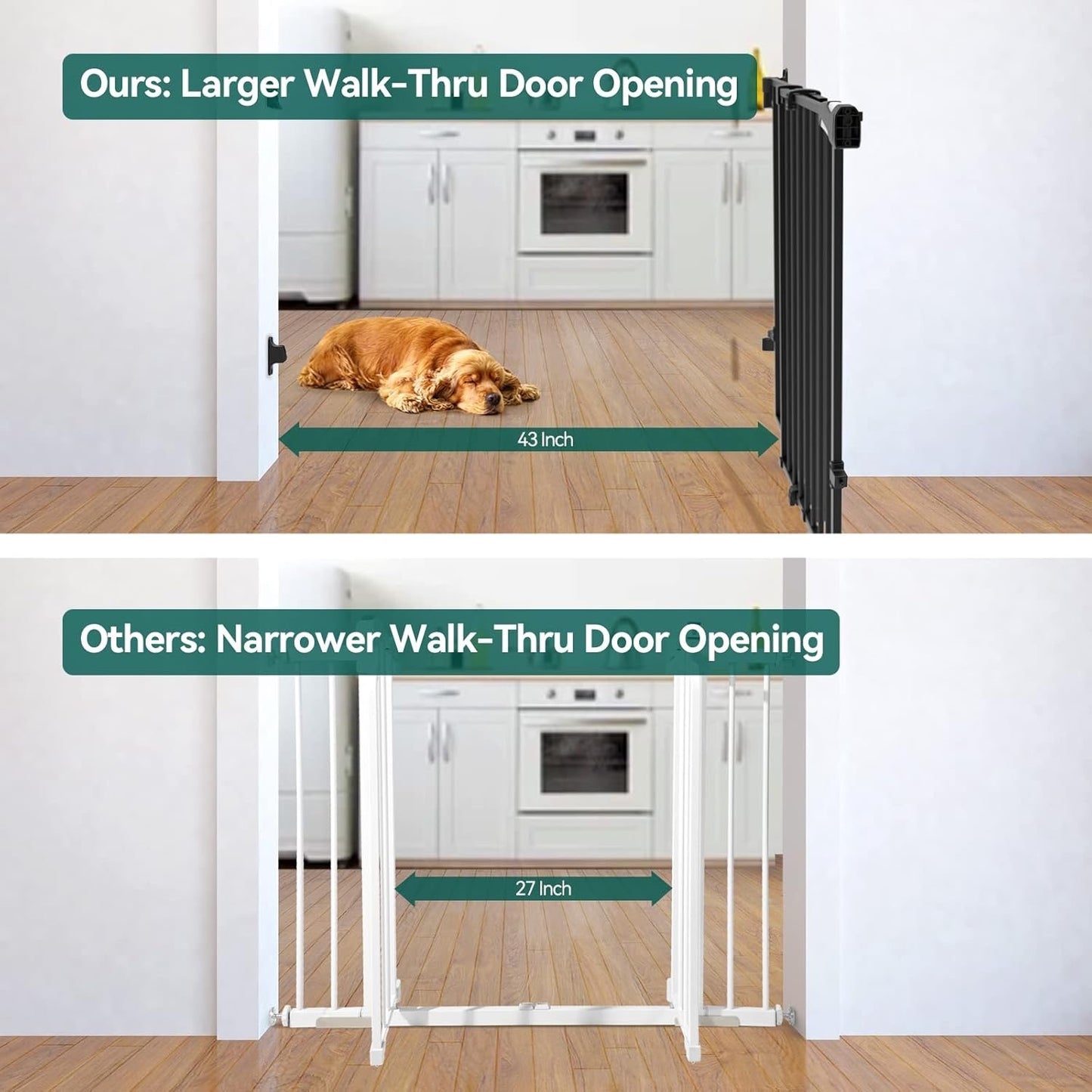 Babelio Baby Gate for Stairs, Kitchen & Doorways, No Bottom Bar| One-Handed