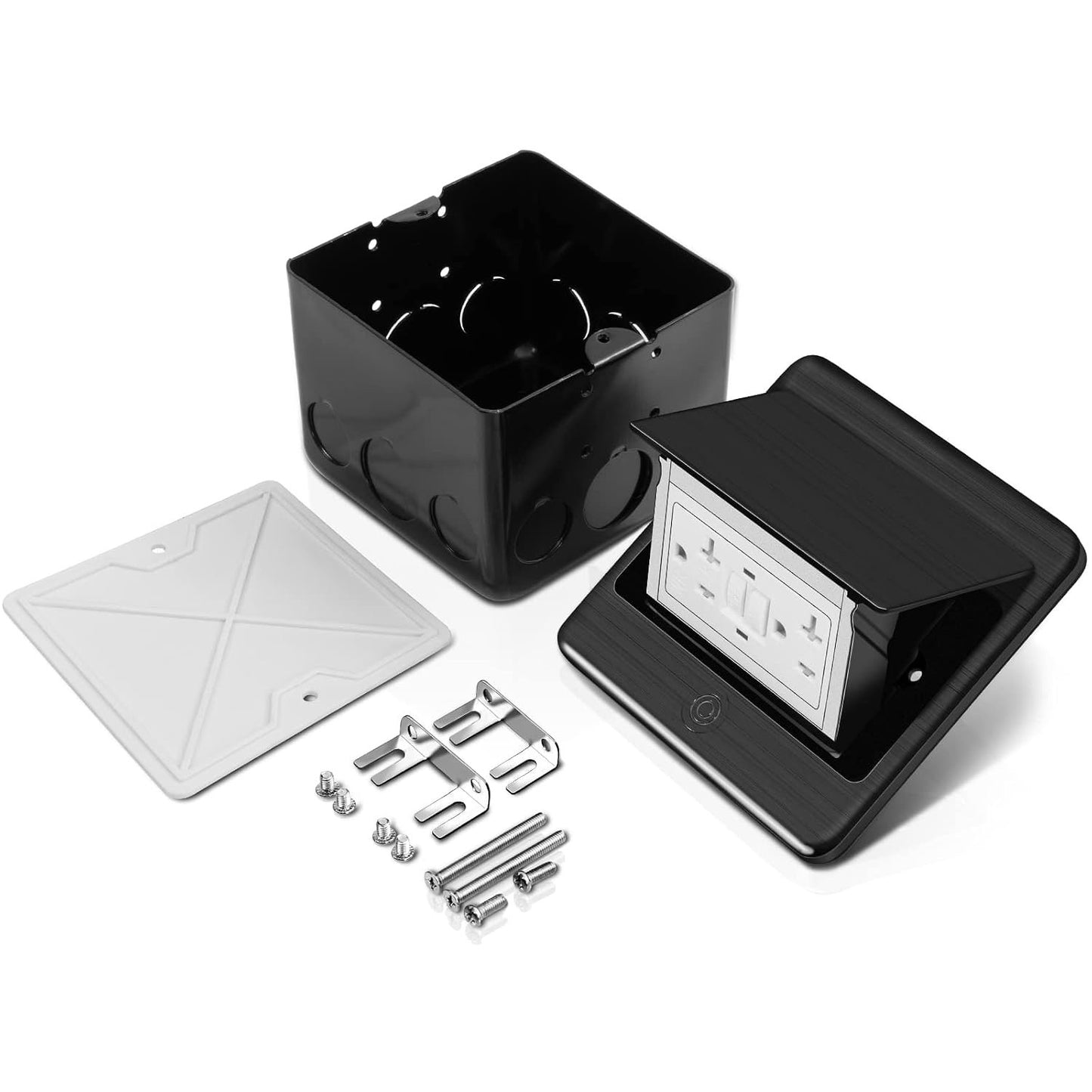 GFCI Pop Up Floor Electrical Outlet Cover Box Kit-Black