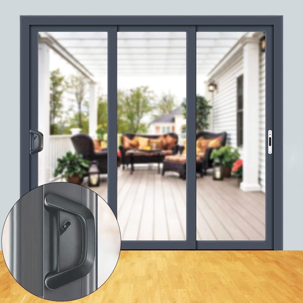 ALLYWASAI Sliding Patio Door Handle Set With Mortise Lock, Suitable For Sliding Glass Patio Door Thickness From 1.5in To 2in, 4-15/16" Screw Holes, Need To Drill, Reversible Design, Keyed, Black