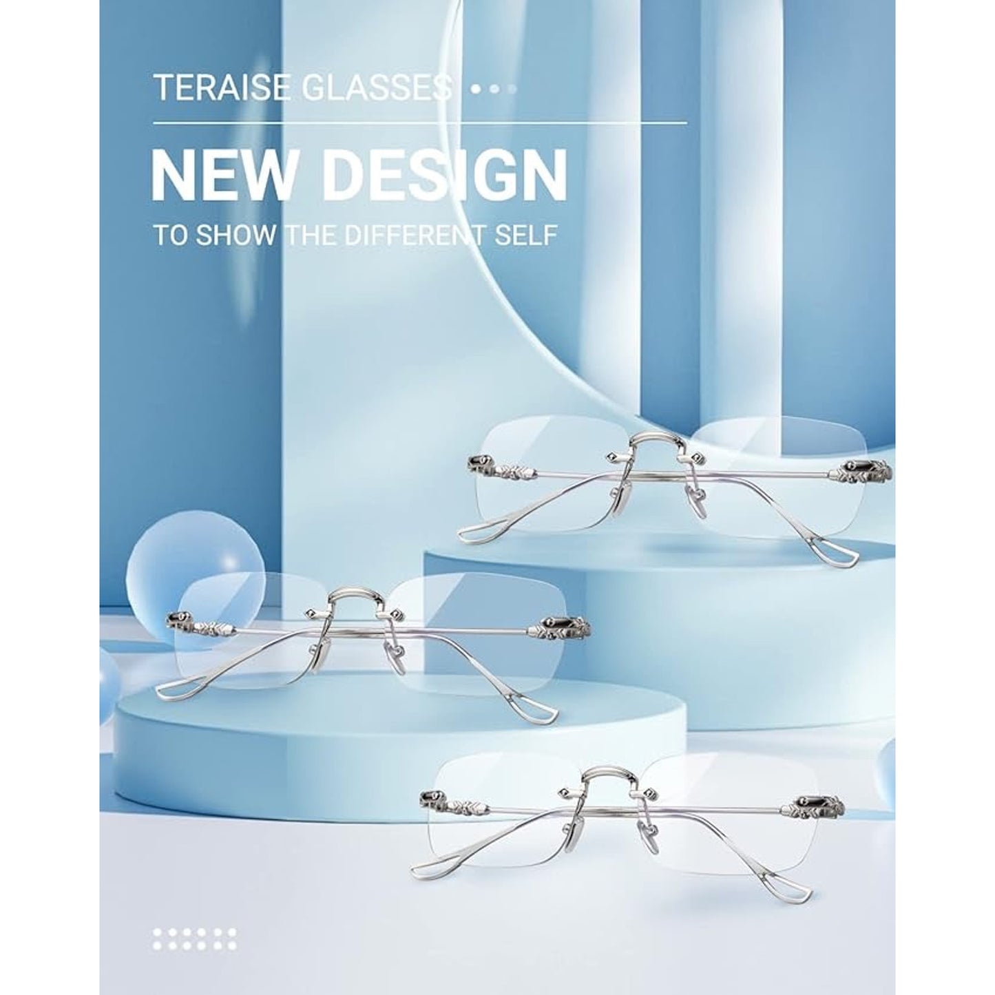 TERAISE 3Packs Frameless Metal Reading Glasses For Men/Women Blue Light Blocking