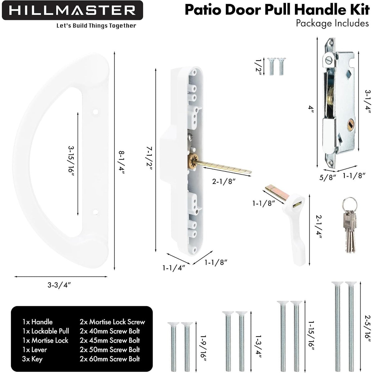 HILLMASTER Sliding Glass Door Handle With Mortise Lock And Key Cylinder,Patio