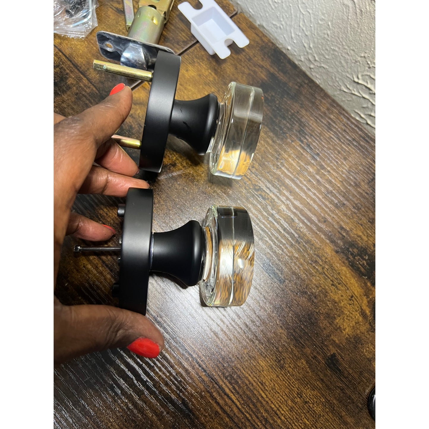 Naubea Matte Black Door Knob Privacy Door Knobs Glass Door Knobs Interior, Vintage Round Crystal Door Knob For Bedroom Bathroom