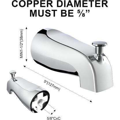Universal Slip-On Tub Spout with Diverter, 5 in Chrome Bathtub Faucet-CHROME