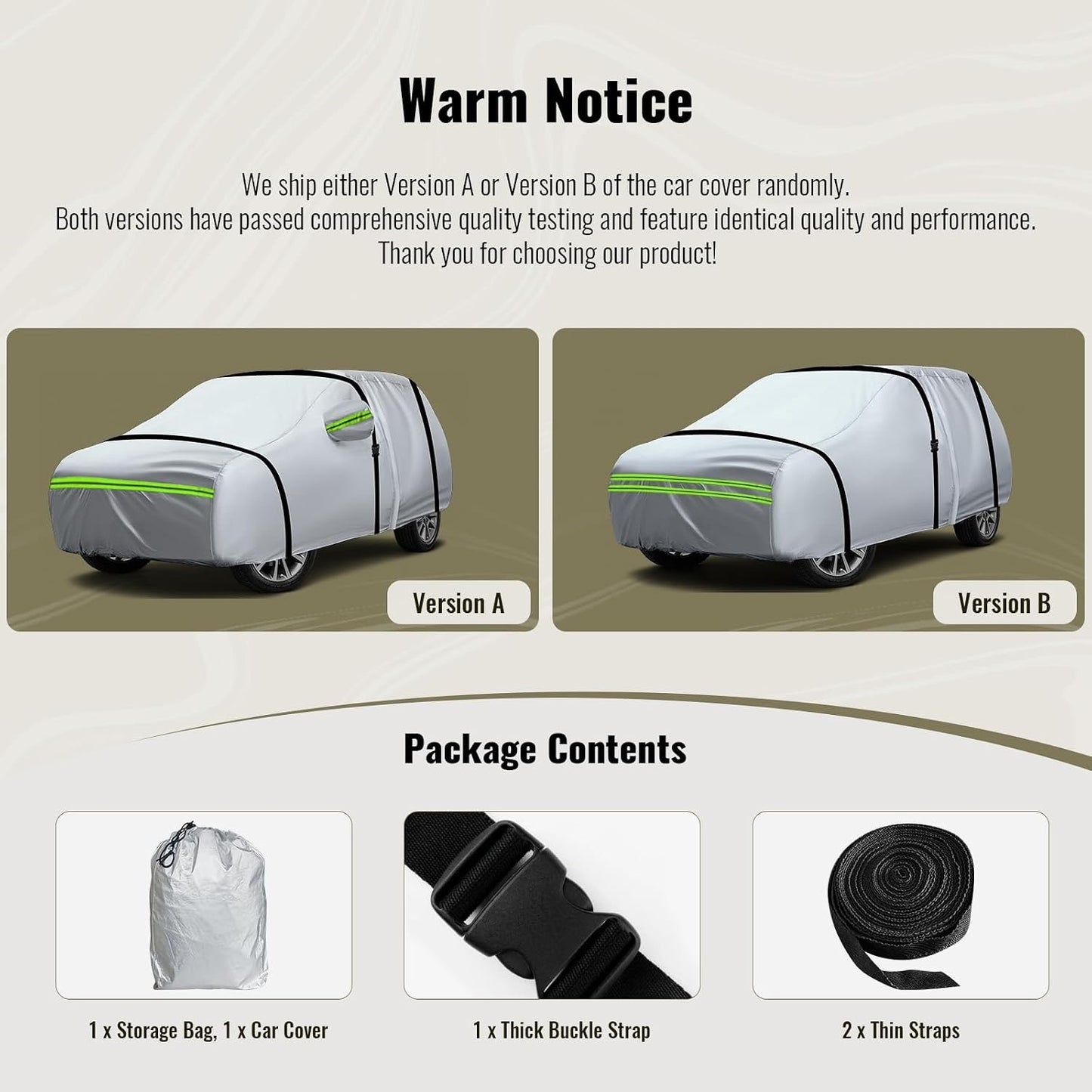 TUCAREST 6-Layers Premium Full Car Cover Hard Shell Zipper Design-Silver
