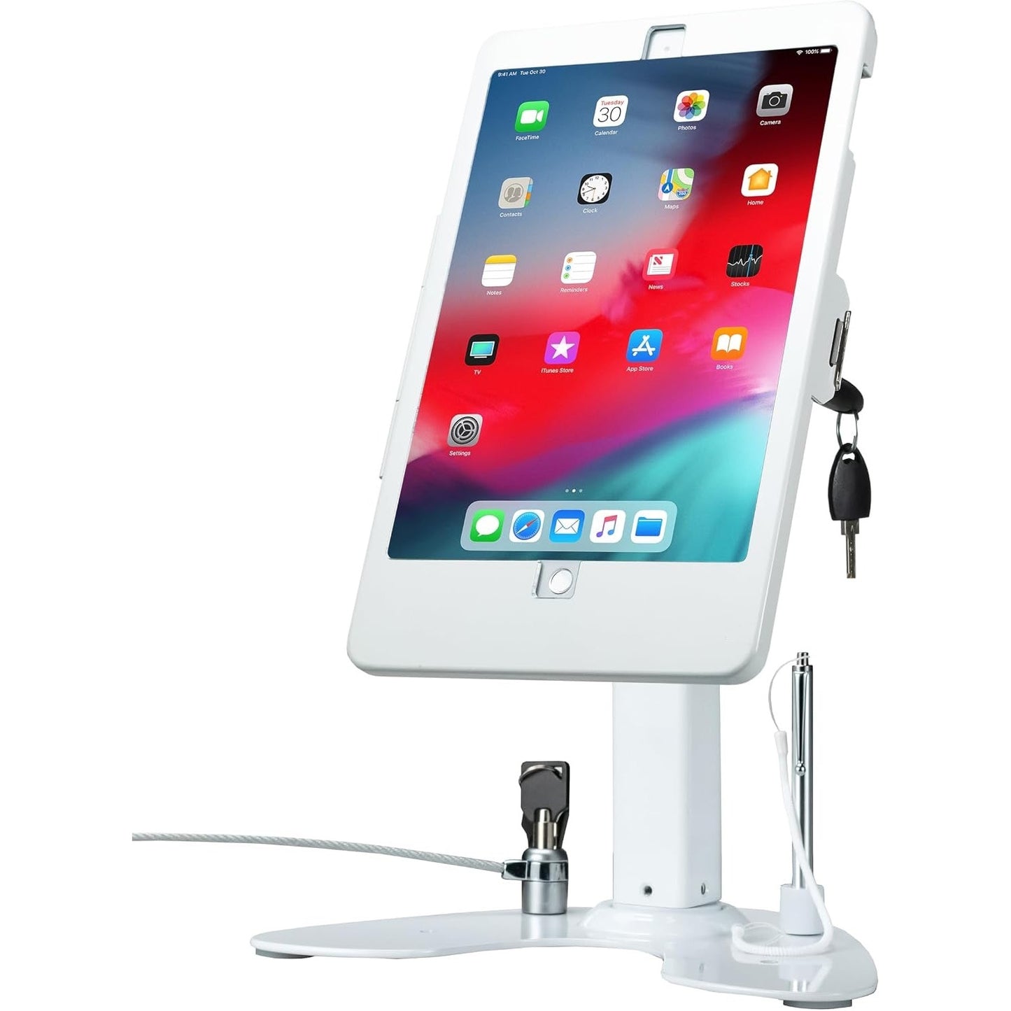 Dual Kiosk Stand – CTA Security Stand With Locking Case, Cable, Stylus And Tether – Compatible With Headphone Jack, IPad 7th/ 8th/ 9th Gen 10.2”, IPad Pro 10.5 (PAD-ASKW10) – White.