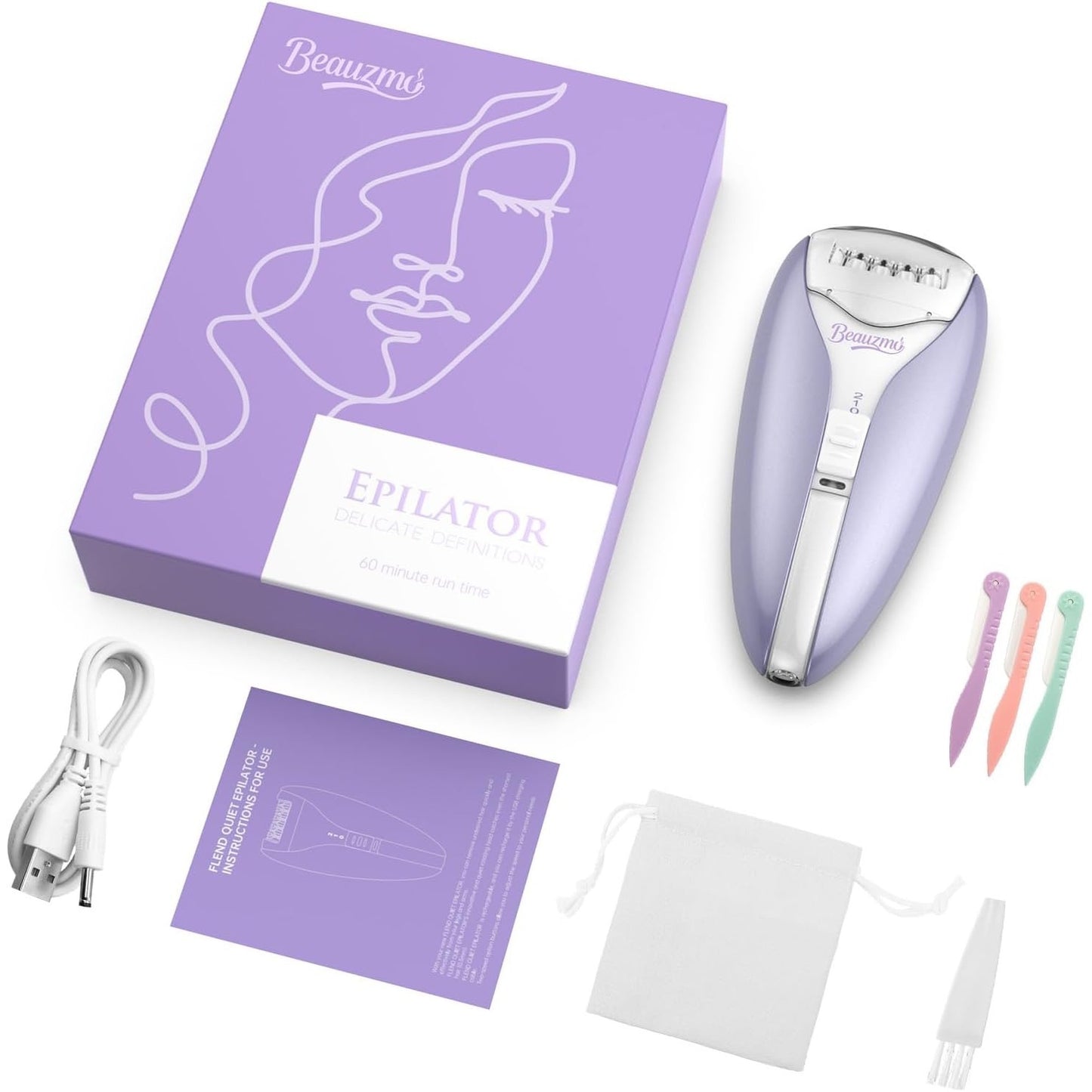 Silent Epilator for Women, 2-Speed Facial & Body Hair Remover, Smooth (Purple)