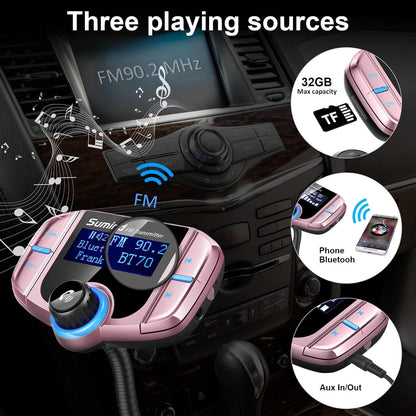 Upgraded Bluetooth FM Transmitter, Wireless Radio Adapter HandsFr(PD, Rose Gold)