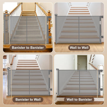 Upgraded Retractable Baby Gates For Stairs & Banister, Mesh Dog Gate (Gray)