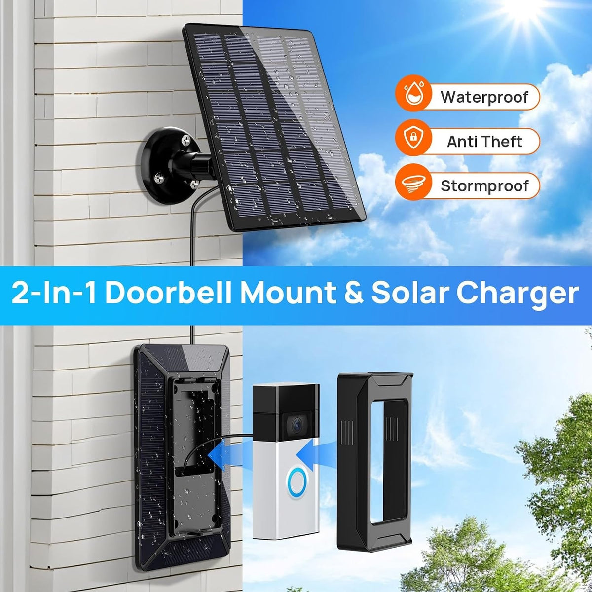 Solar Charger For Ring Doorbell, 2-In-1 With Mount Stand, Compatible With Ring