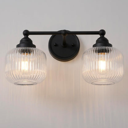 SongCiLT Vintage 2-Lights Clear Ribbed Glass Wall Sconce Lighting (INCLUDES 1 GLASS GLOBE INSTEAD OF2)