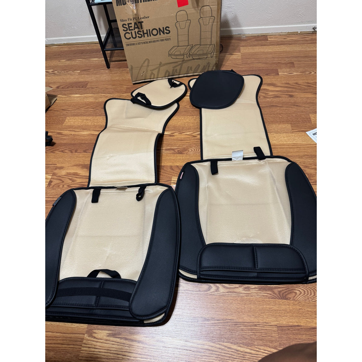Motor Trend Faux Leather Car Seat Covers, 2 Piece Set – Premium Car Seat Cushions For Front Seats, Padded Car Seat Protectors With Storage Pocket, Seat Covers For Cars Trucks SUV (Black)